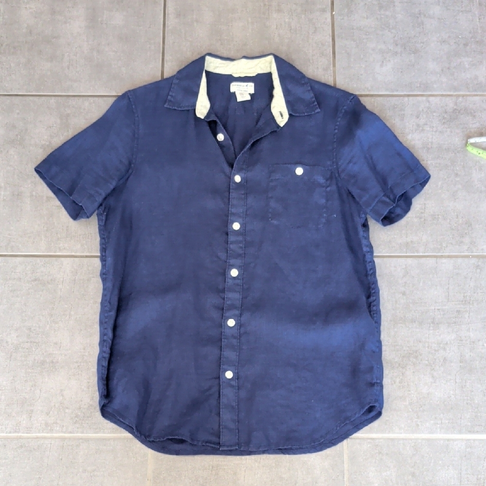 Caribbean Joe Dark Blue Casual Button Down 100% Linen Shirt